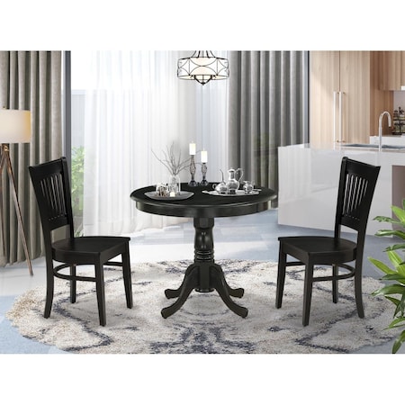 East West Furniture 3 Piece Antique Dining Room Set - Black ANVA3-BLK-W